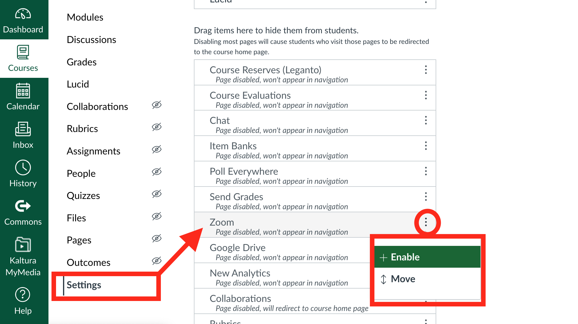 enable settings