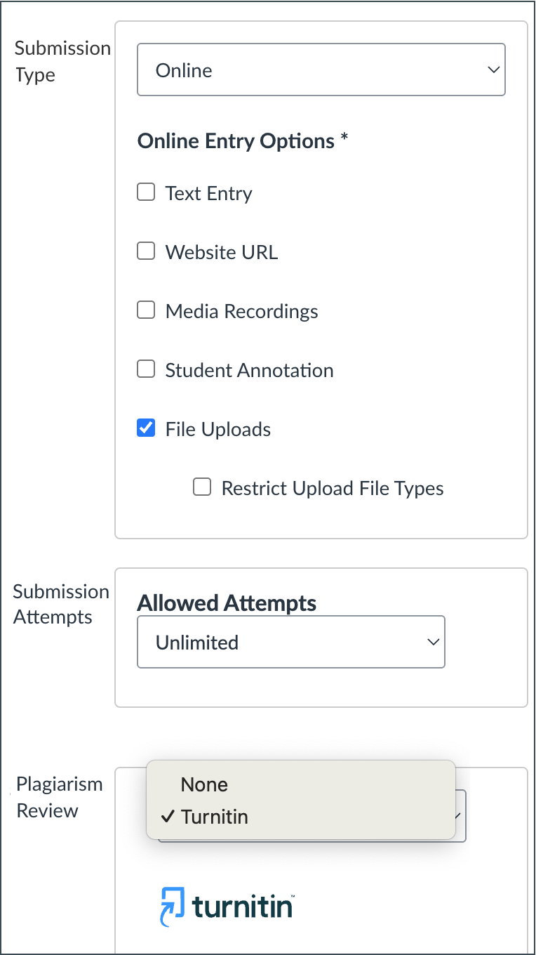 Turnitin Assignment Settings