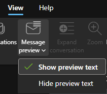 This is an image of the Current View > Message preview > Show preview text